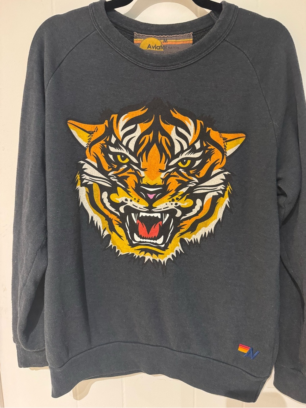 Aviator Nation Charcoal Tiger Graphic Crewneck Sweatshirt - Yellow Accent - Picture 2 of 6